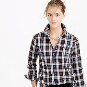 EUC J. Crew Shrunken Boy Shirt in forest plaid